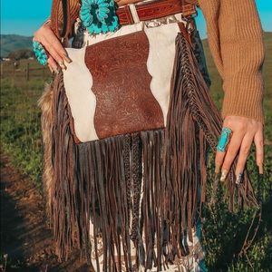 Genuine Leather and Cowhide Fringe Concealed Carry Western Fashion Purse